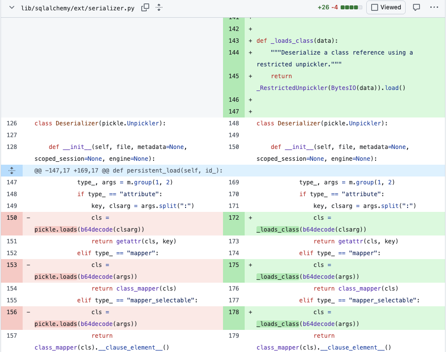 Before and after EFA fix — pickle.loads to _loads_class
